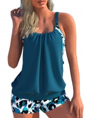 Peacock Blue swimwear,Leopard swimwear,Plants swimwear,ROTITA Fake 2in1 Peacock Blue Leopard Tankini Set