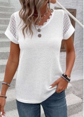 Rotita patchwork t-shirt blanc à manches courtes et col en V