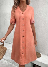 Dusty Pink dresses,Plain Color dresses,Everyday dresses,Casual dresses,ROTITA Button Dusty Pink A Line V Neck Dress