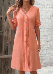 Rotita Button Dusty Pink A-Linien-Kleid mit V-Ausschnitt