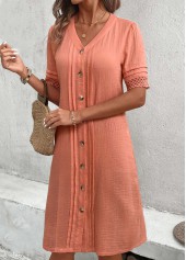 Dusty Pink dresses,Plain Color dresses,Everyday dresses,Casual dresses,ROTITA Button Dusty Pink A Line V Neck Dress