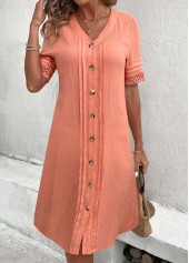 Dusty Pink dresses,Plain Color dresses,Everyday dresses,Casual dresses,ROTITA Button Dusty Pink A Line V Neck Dress