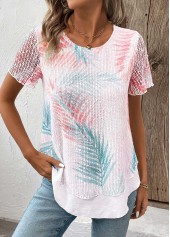 White tops,Plants tops,ROTITA Layered Plants Print White Round Neck T Shirt