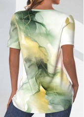 Sage Green tops,White tops,Marble tops,ROTITA Criss Cross Marble Print Sage Green T Shirt