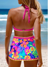 Hot Pink swimwear,Floral swimwear,Plants swimwear,ROTITA Tie Hot Pink Floral Print Bikini Set