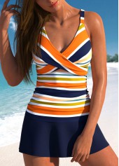 ensemble tankini à imprimé multi-rayures bleu marine surplis Rotita
