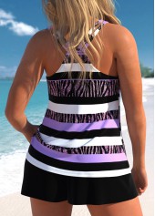 Light Purple swimwear,Black swimwear,Striped swimwear,Geometric swimwear,ROTITA Lace Up Light Purple Striped Tankini Set