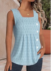 Dusty Blue tops,Plain Color tops,ROTITA Jacquard Dusty Blue Square Neck Sleeveless Tank Top
