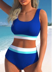 Royal Blue swimwear,Contrast Color swimwear,ROTITA Contrast Binding Patchwork Royal Blue Bikini Set