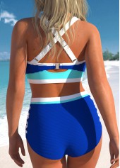 Royal Blue swimwear,Plain Color swimwear,ROTITA Criss Cross Patchwork Royal Blue Bikini Set