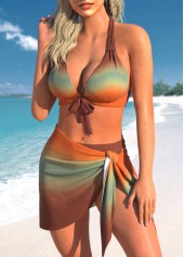 Dark Coffee swimwear,Ombre swimwear,ROTITA Three-piece Dark Coffee Ombre Bikini Set