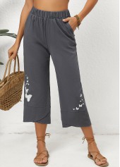 Dunkelgrau melierte Hose mit elastischem Bund und Taschen-Graffiti-Print