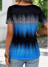 Sky Blue tops,Black tops,Ombre tops,Button Ombre Sky Blue Split Neck T Shirt
