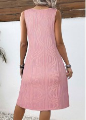 Pink dresses,Plain Color dresses,Everyday dresses,Casual dresses,ROTITA Circular Ring Pink A Line V Neck Sleeveless Dress