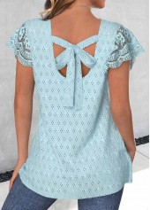 rotita bowknot t-shirt bleu clair à manches courtes et col en V