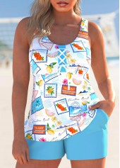 Rotita-Tankini-Set zum Schnüren in Cyan mit Buchstabenmuster