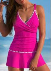 Rotita-Tankini-Set mit kontrastierender Bindung in heißem Rosa und Kreuzmuster