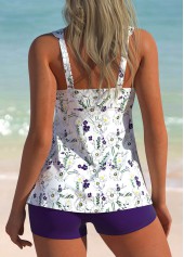 Purple swimwear,Floral swimwear,Plants swimwear,ROTITA Ruched Purple Floral Print Tankini Set