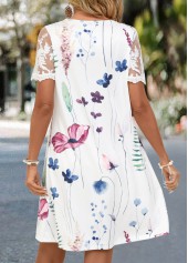 White dresses,Floral dresses,Plants dresses,Everyday dresses,Casual dresses,Lace Floral Print White Short A Line Dress