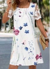 White dresses,Floral dresses,Plants dresses,Everyday dresses,Casual dresses,Lace Floral Print White Short A Line Dress