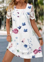 White dresses,Floral dresses,Plants dresses,Everyday dresses,Casual dresses,Lace Floral Print White Short A Line Dress