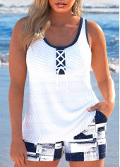 Rotita Marineblaues Tankini-Set mit Jacquard-Geometriedruck in Übergröße