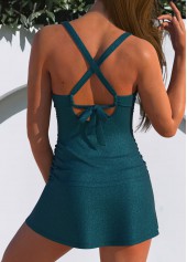 Peacock Blue swimwear,Plain Color swimwear,ROTITA Tie Back Criss Cross Peacock Blue Tankini Set