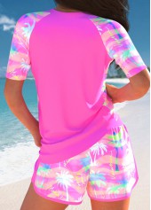 Neon Rose Red swimwear,Plants swimwear,ROTITA Patchwork Neon Rose Red Tropical Plants Print Tankini Set