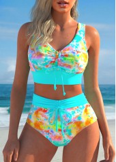 Rotita gerafftes Bikini-Set mit Batikmuster in Cyan
