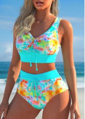Cyan swimwear,Tie Dye swimwear,ROTITA Ruched Cyan Tie Dye Print Bikini Set