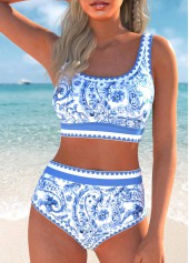 ROTITA Contrast Binding Dusty Blue Paisley Print Bikini Set