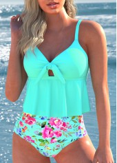 ROTITA Bowknot Mint Green Floral Print Bikini Set