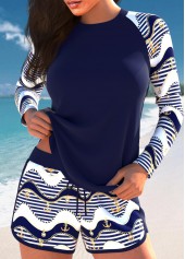 ROTITA Patchwork Navy Drawstring Striped Tankini Set