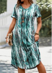 Mint Green dresses,Graphic dresses,Everyday dresses,Casual dresses,Pocket Graffiti Print Mint Green A Line Dress