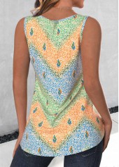 Multi Color tops,Tribal tops,Geometric tops,Dot tops,Plants tops,ROTITA Split Tribal Print Multi Color Sleeveless Tank Top