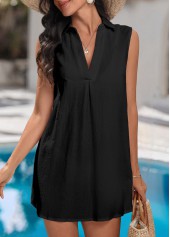 Black swimwear,Plain Color swimwear,Split Detail Sleeveless Black Cover Up