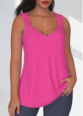 Hot Pink tops,Plain Color tops,ROTITA Twist Hot Pink V Neck Sleeveless Tank Top