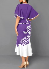 Purple dresses,White dresses,Floral dresses,Plants dresses,Party dresses,Elegant dresses,ROTITA Mermaid Floral Print Purple High Low Bodycon Dress
