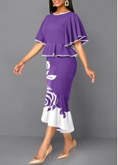 Purple dresses,White dresses,Floral dresses,Plants dresses,Party dresses,Elegant dresses,ROTITA Mermaid Floral Print Purple High Low Bodycon Dress