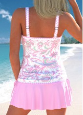 Pink swimwear,Paisley swimwear,ROTITA Drawstring Pink Paisley Print Tankini Set
