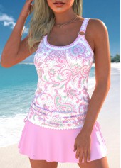 Pink swimwear,Paisley swimwear,ROTITA Drawstring Pink Paisley Print Tankini Set