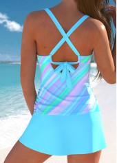 Cyan swimwear,Ombre swimwear,Striped swimwear,Geometric swimwear,ROTITA Surplice Tie Back Cyan Ombre Tankini Set