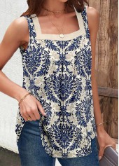 Navy tops,Tribal tops,ROTITA Button Tribal Print Navy Square Neck Sleeveless Tank Top