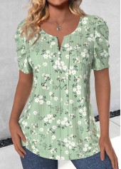 ROTITA Button Ditsy Floral Print Light Green T Shirt