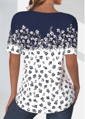 Navy tops,White tops,Ditsy Floral tops,ROTITA Textured Fabric Ditsy Floral Print Navy T Shirt