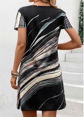 Black dresses,Striped dresses,Geometric dresses,Party dresses,Elegant dresses,Patchwork Multi Stripe Print Black Short Shift Dress