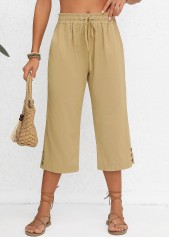 Light Camel bottoms,Plain Color bottoms,Pocket Light Camel Elastic Waist High Waisted Pants