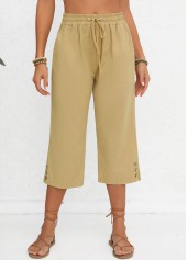 Light Camel bottoms,Plain Color bottoms,Pocket Light Camel Elastic Waist High Waisted Pants