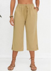 Light Camel bottoms,Plain Color bottoms,Pocket Light Camel Elastic Waist High Waisted Pants