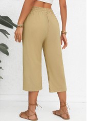Light Camel bottoms,Plain Color bottoms,Pocket Light Camel Elastic Waist High Waisted Pants